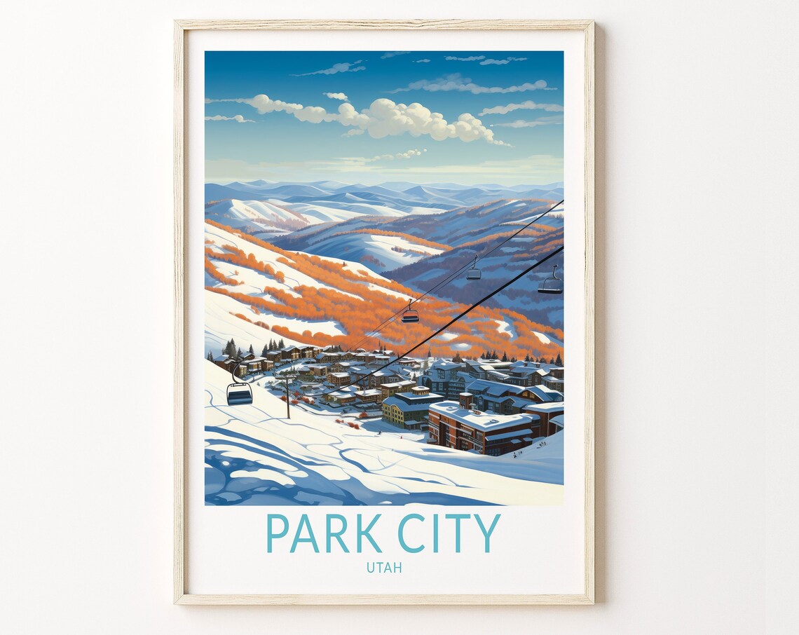Park City Utah Winter Travel Poster, Ski Travel Art