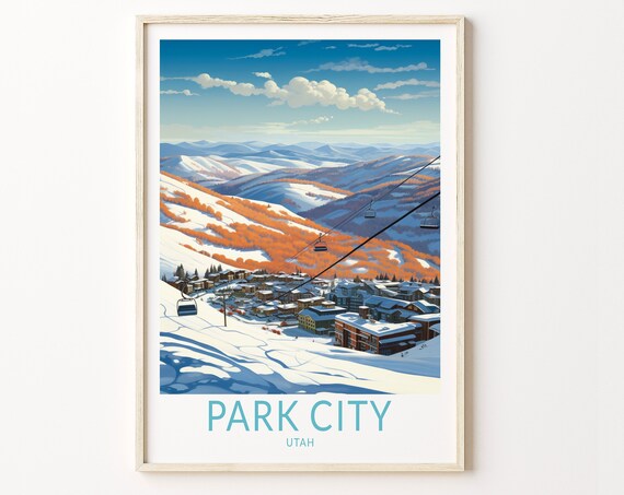 Park City Utah Winter Travel Poster, Ski Travel Art