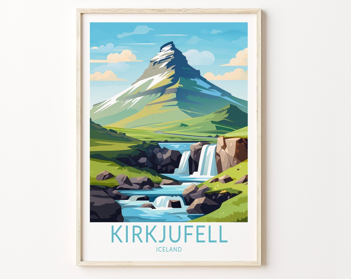 Kirkjufell Iceland Mountain Waterfall Kirkjufellsfoss Travel Poster