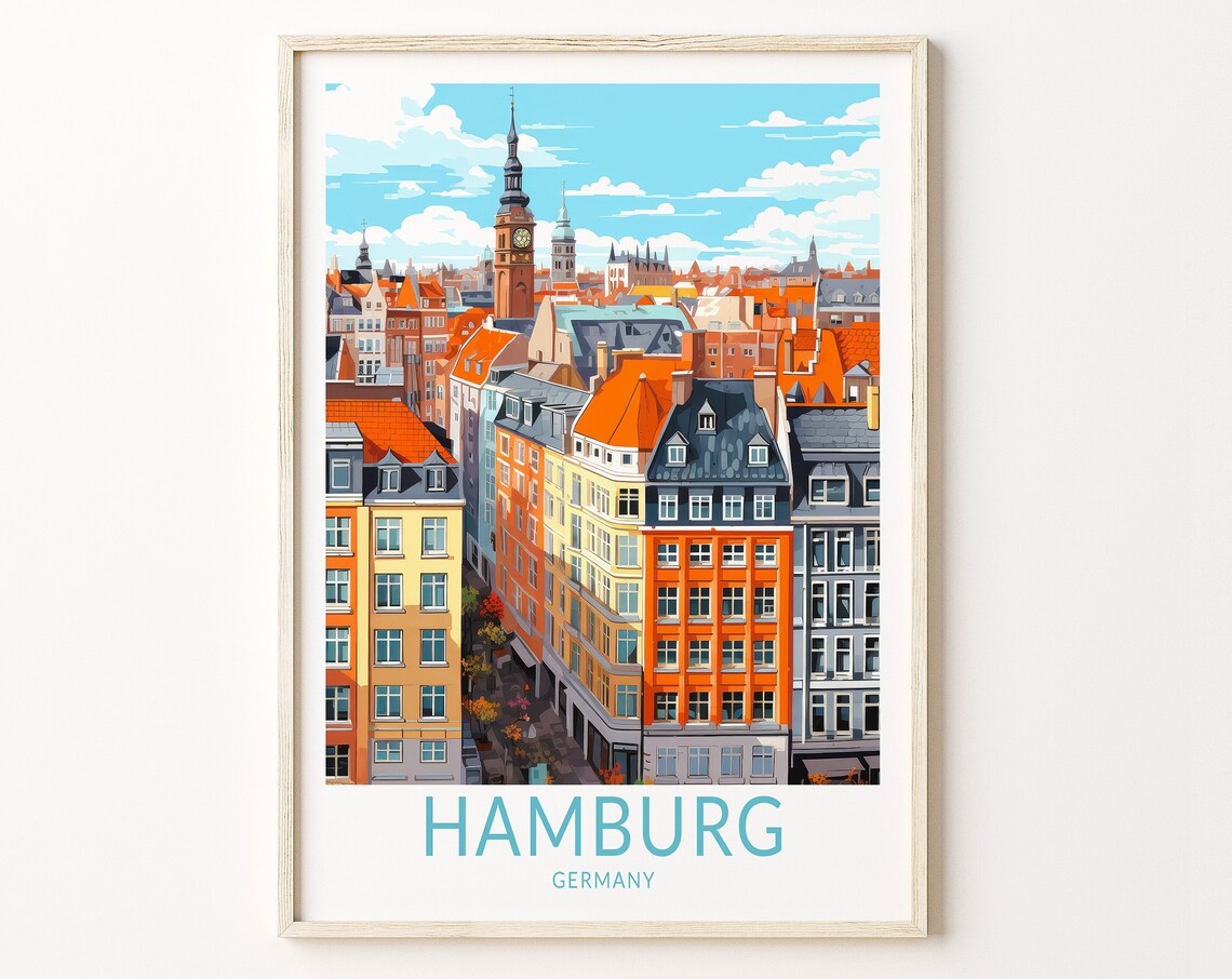 Hamburg Germany Travel Poster, Europe Travel Poster