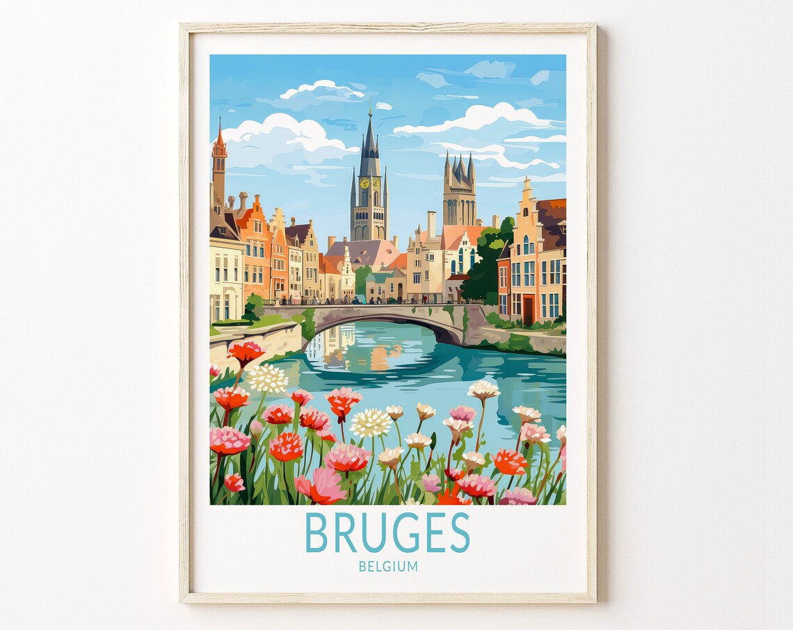 Bruges Belgium Travel Poster, Europe Travel Poster