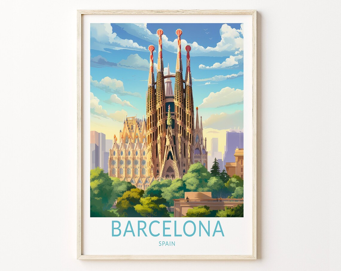 Barcelona City Travel Poster, Spain Wall Decor