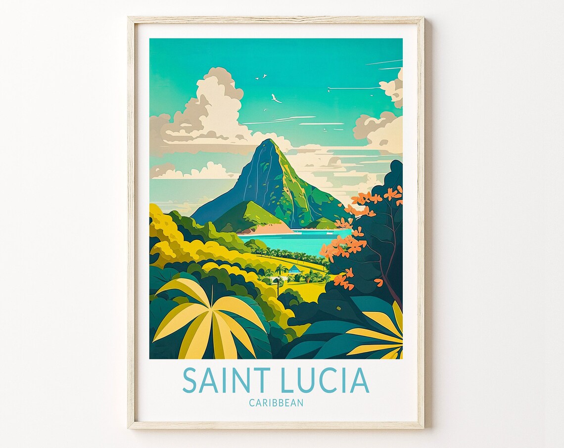 Saint Lucia Travel Poster, Caribbean Island Art Print