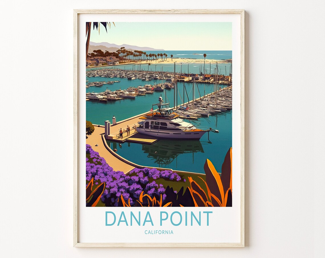 Dana Point California Harbor Marina Boats Retro Travel Poster
