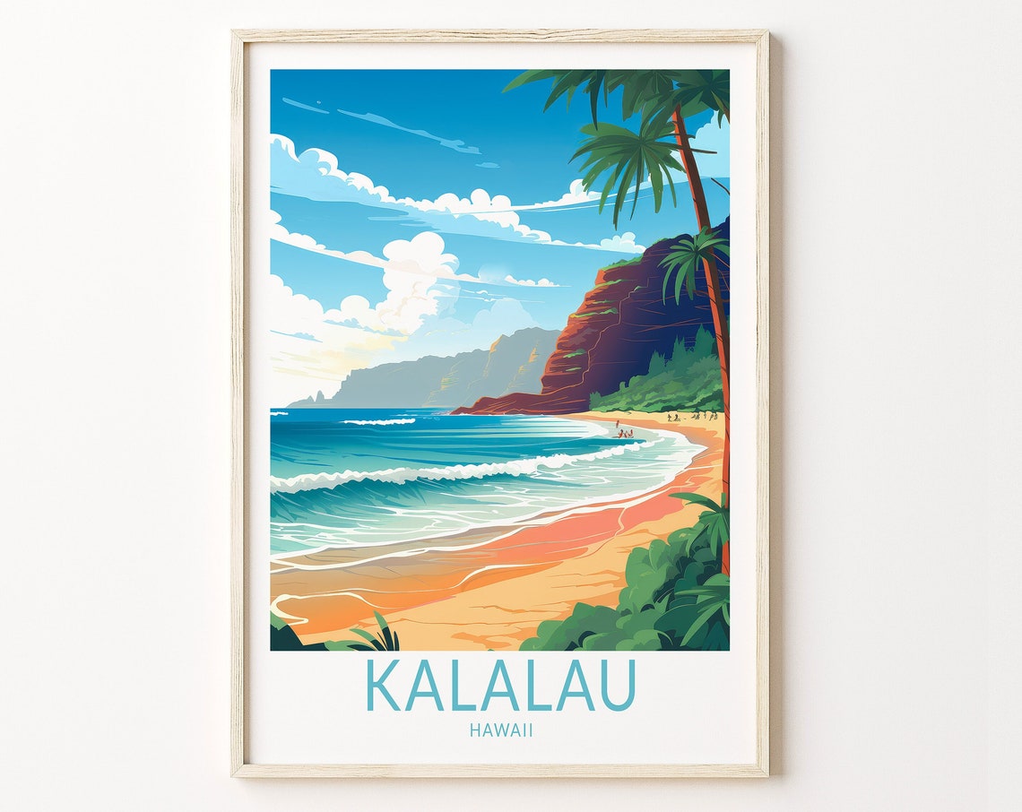 Hawaii Kalalau Travel Poster Kalalau Hawaii Travel Poster Print Hawaii Travel Poster Wall Art Hawaii Kalalau Coastal Travel Poster