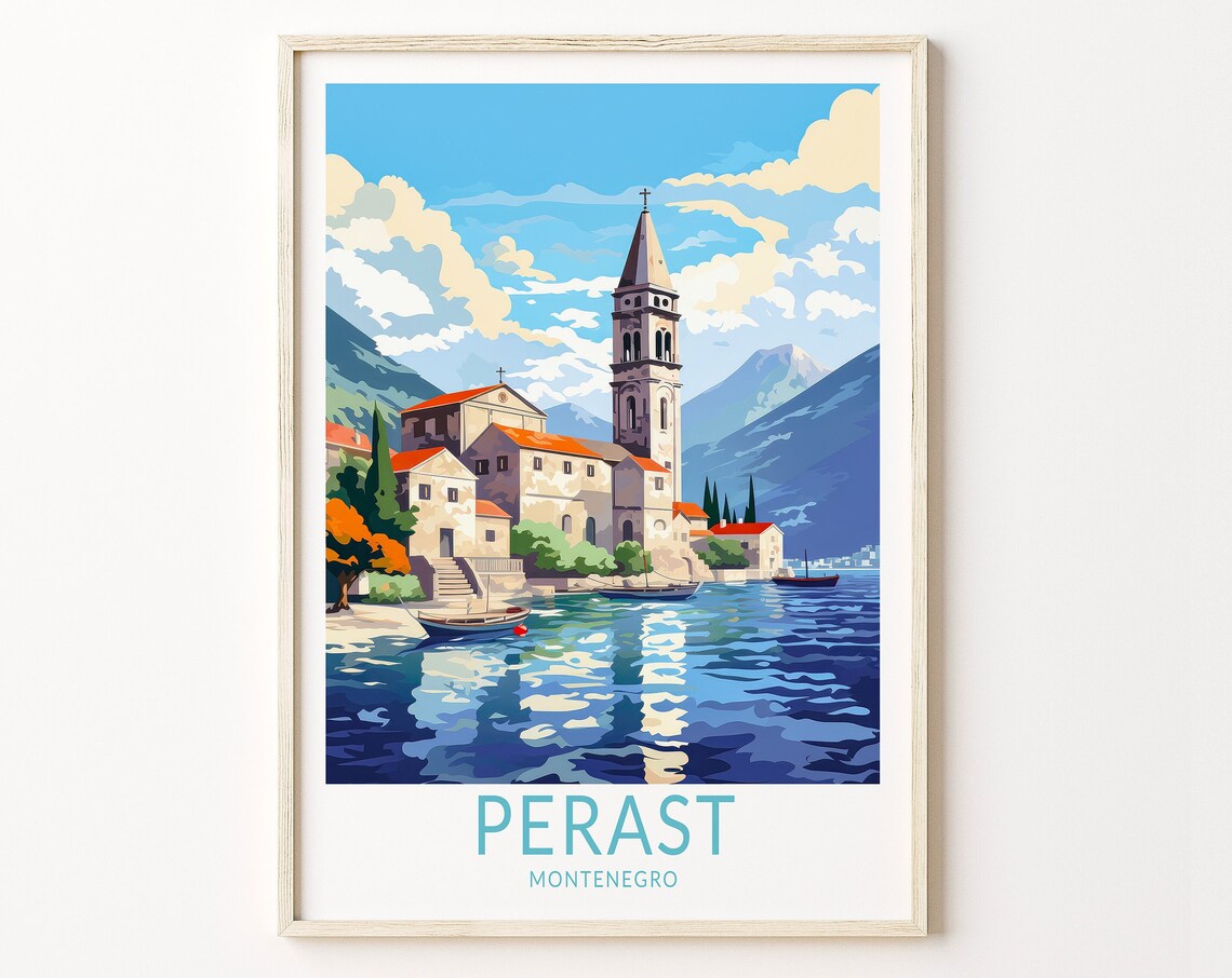 Perast Montenegro Vintage Travel Poster, City View