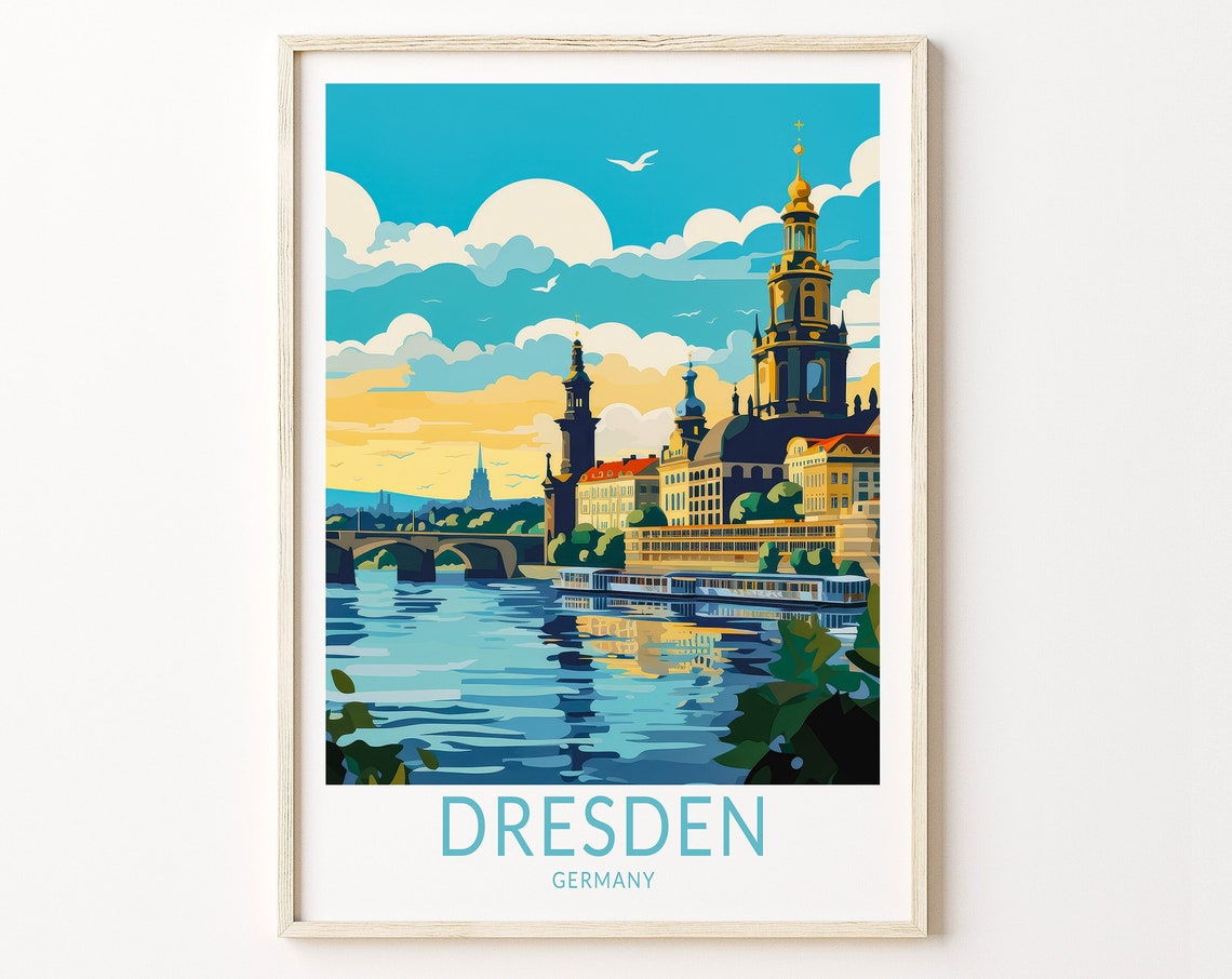 Dresden Germany Elbe Riverside Old Town Churches Sunset Poster