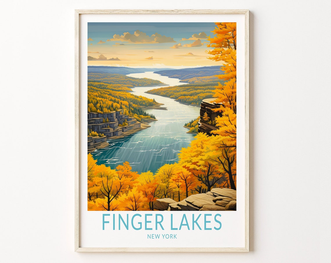 Finger Lakes New York Travel Poster Finger Lakes Lake Ontario Travel Wall Art Personalized Travel Gifts Custom Traveler Poster