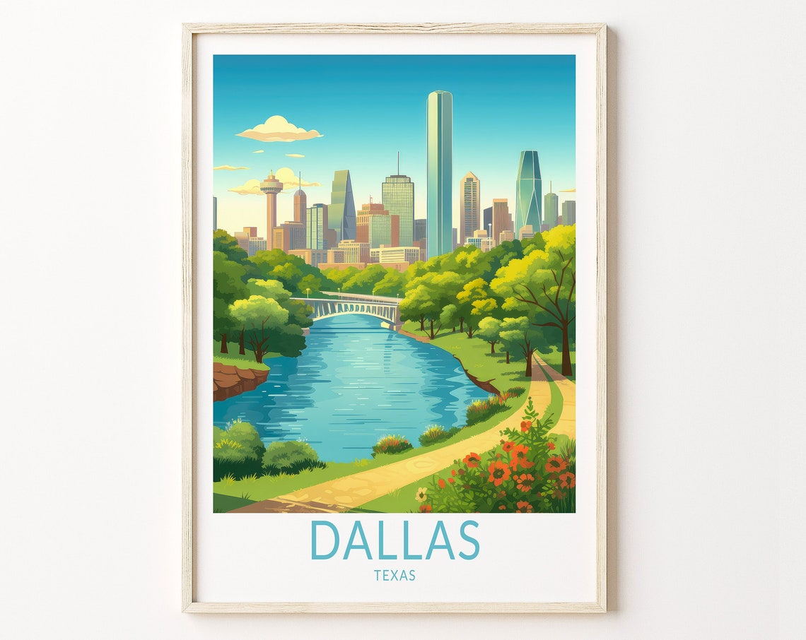 Dallas Texas Travel Print Dallas City Texas Travel Poster Dallas Texas Travel Wall Art City Skyline Artwork Dallas Texas Travel Poster