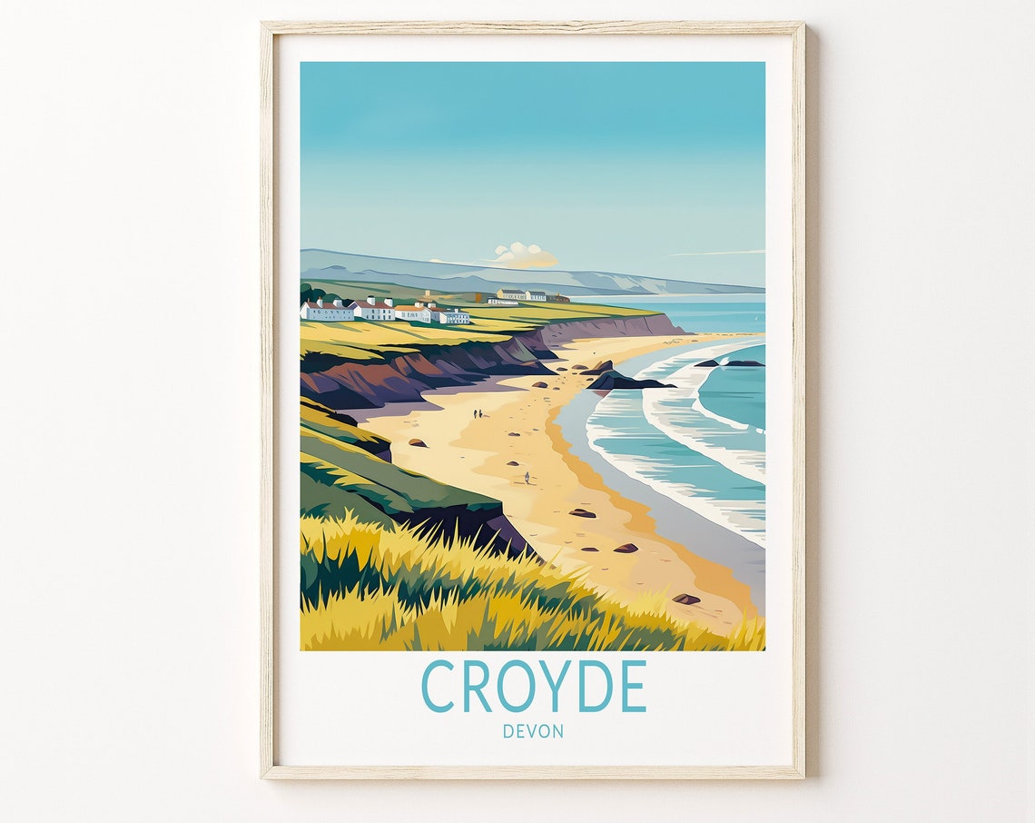 Croyde Devon Coastal Beach Golden Sand Sea Cliffs Travel Poster