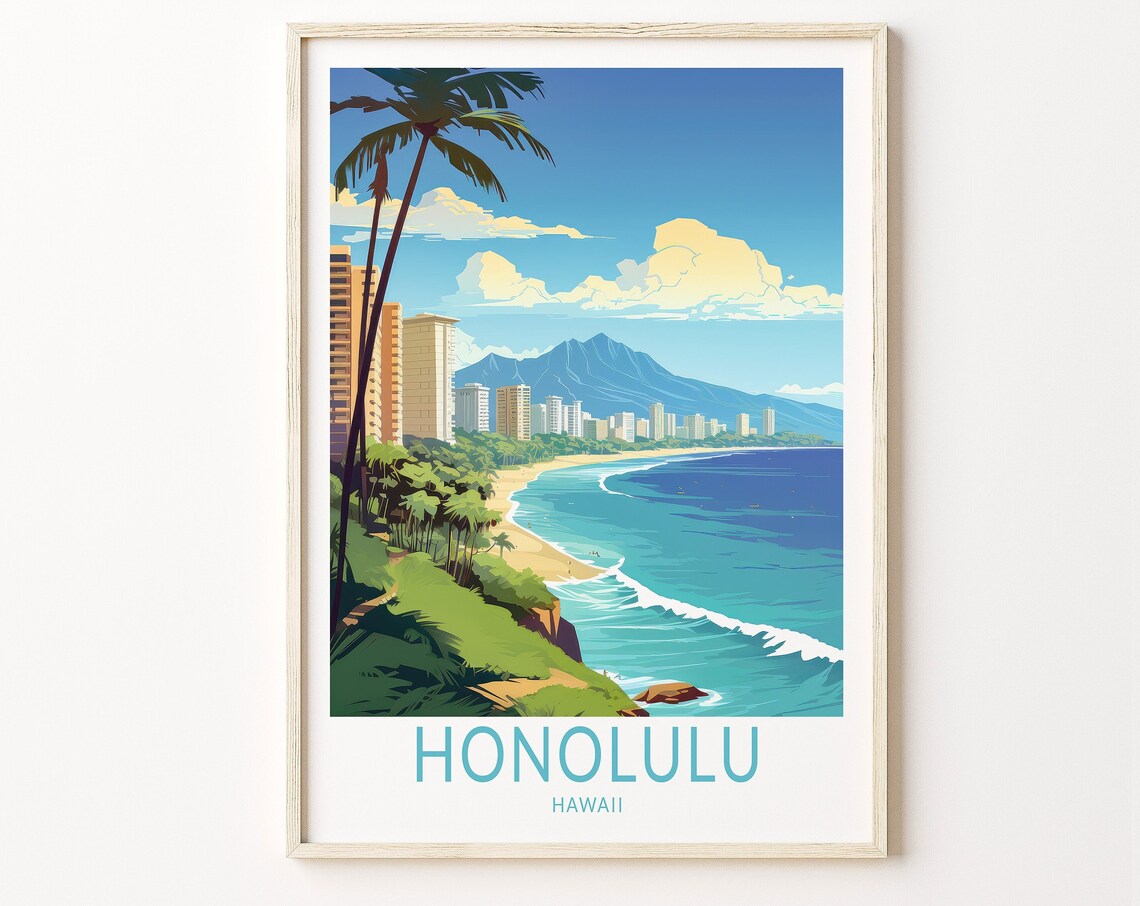 Honolulu Hawaii Travel Print Hawaii Travel Art Wall Decor Honolulu Hawaii Home Decor Wall Art City Travel Poster Gifts Home Decor
