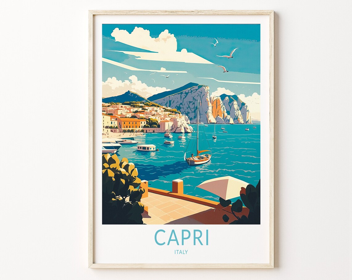 Capri Travel Poster, Italy Travel Wall Art