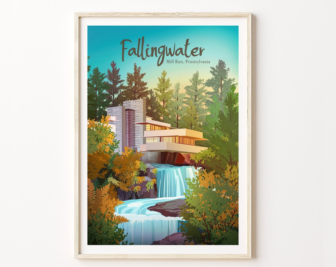 Fallingwater House Over the Waterfall Pennsylvania Architecture Poster