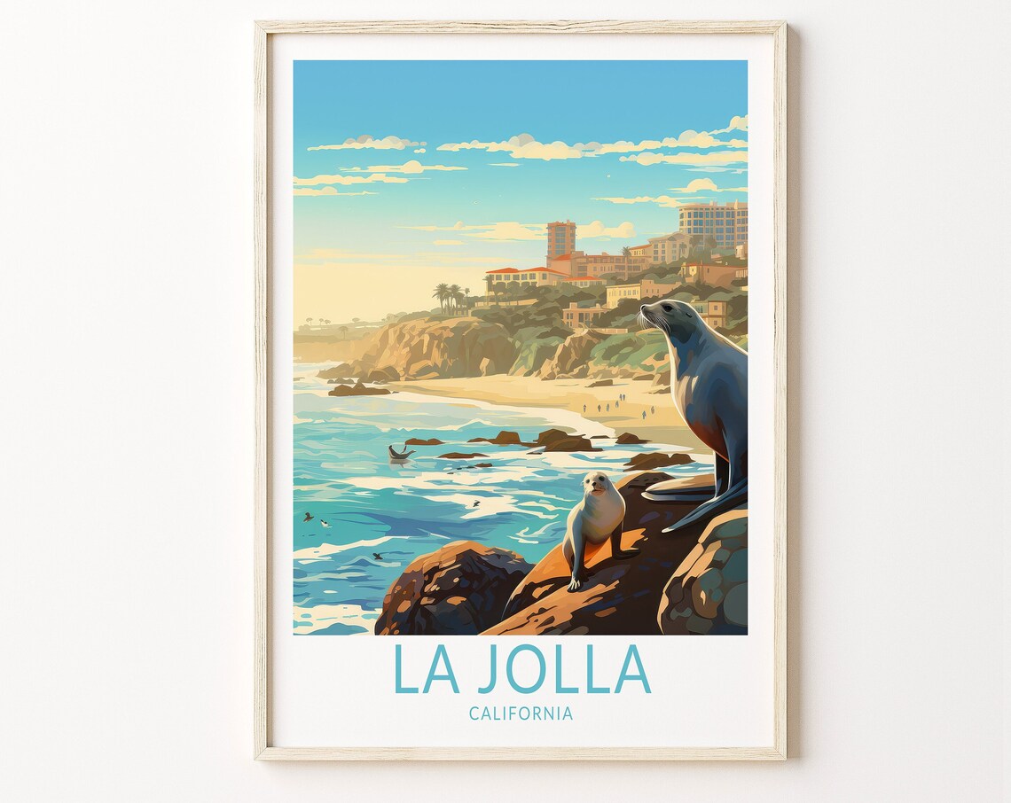 La Jolla California Travel Poster, San Diego Coast