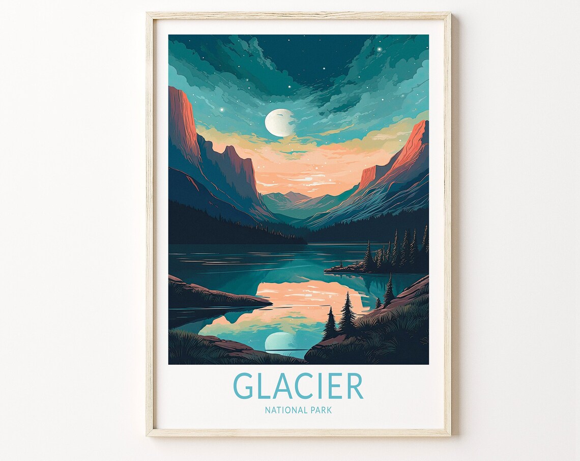 Glacier Montana Travel Poster, National Park Art Print