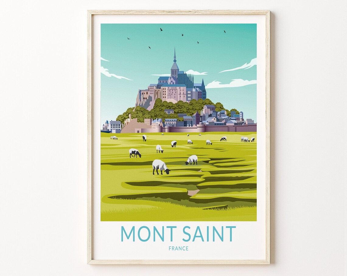 Mont Saint Michel France Travel Poster, European Landmark