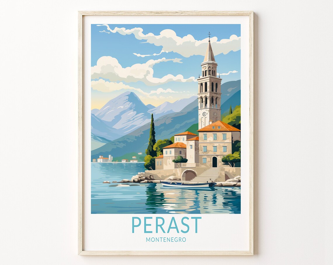Perast Montenegro Travel Poster, City Travel Art