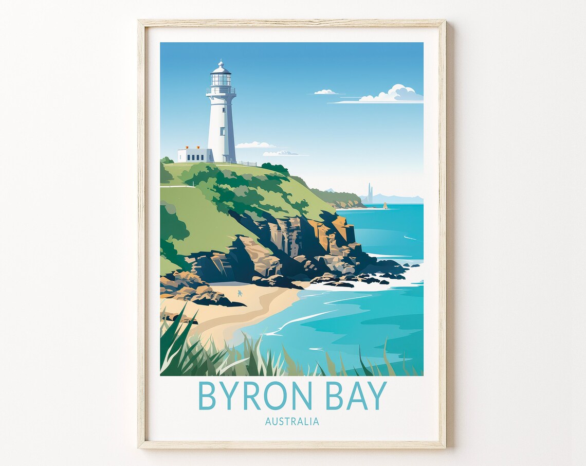 Byron Bay Australia Lighthouse Coastal Headland Travel Poster