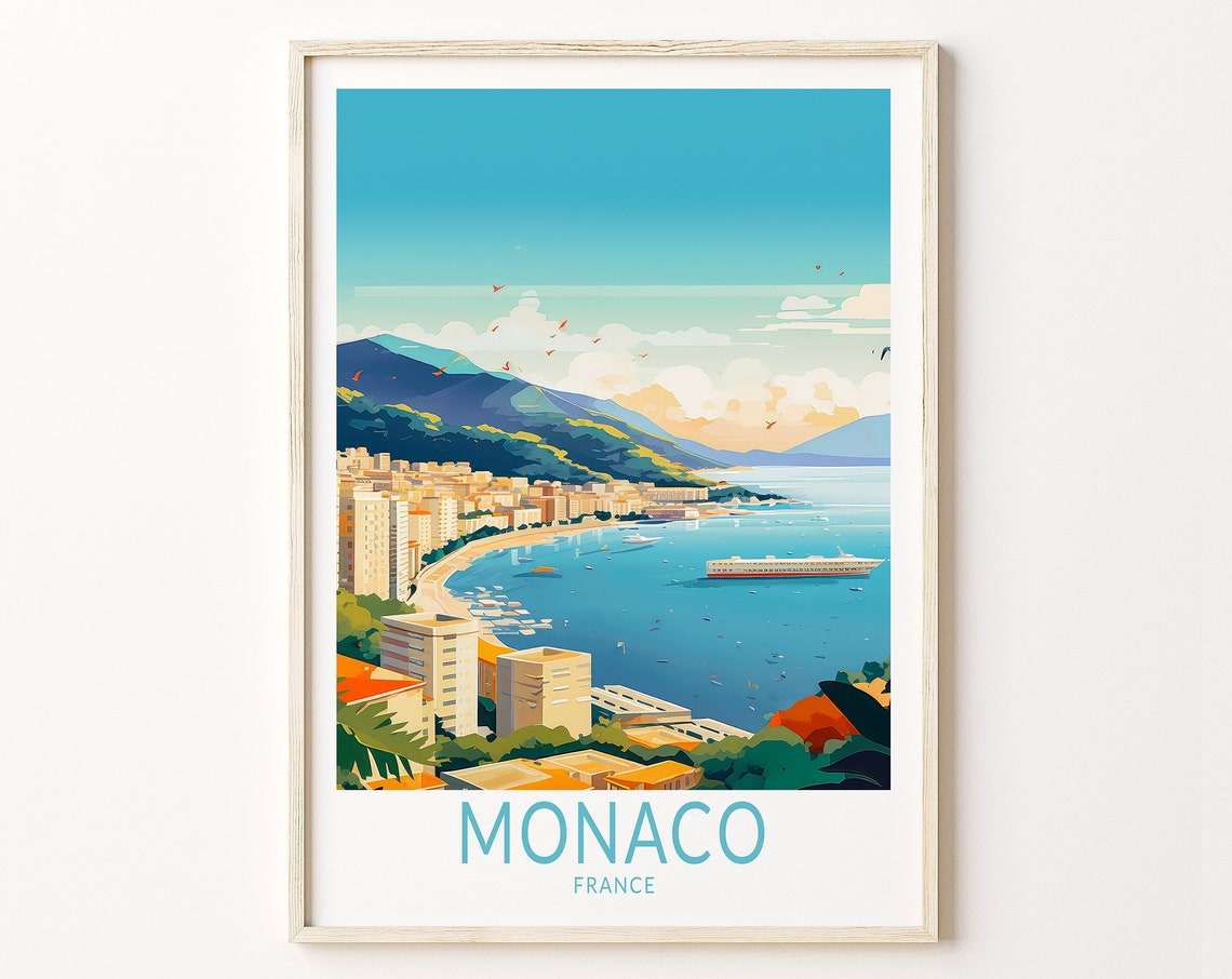 Monaco Travel Poster Monaco France Poster Print Monaco Wall Art France Wall Art Birthday Gifts Custom Travel Gift Wall Art