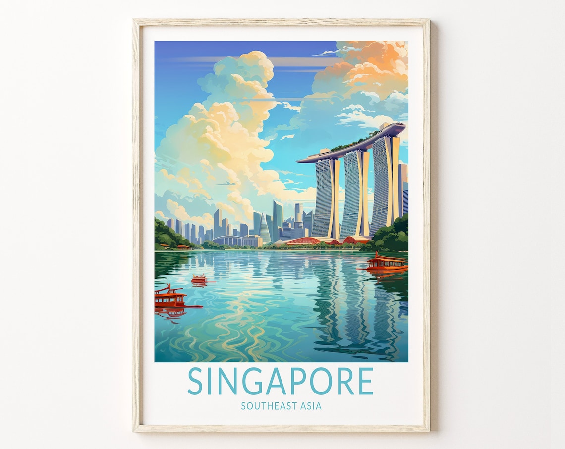 Singapore Asia Travel Poster, Southeast Asia Travel Art