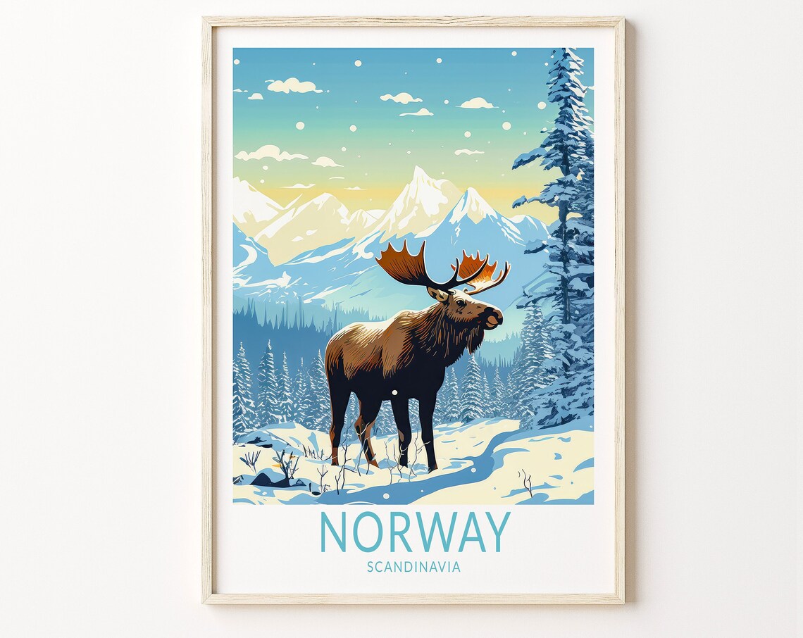 Norway Scandinavian Travel Poster, Personalized Decor