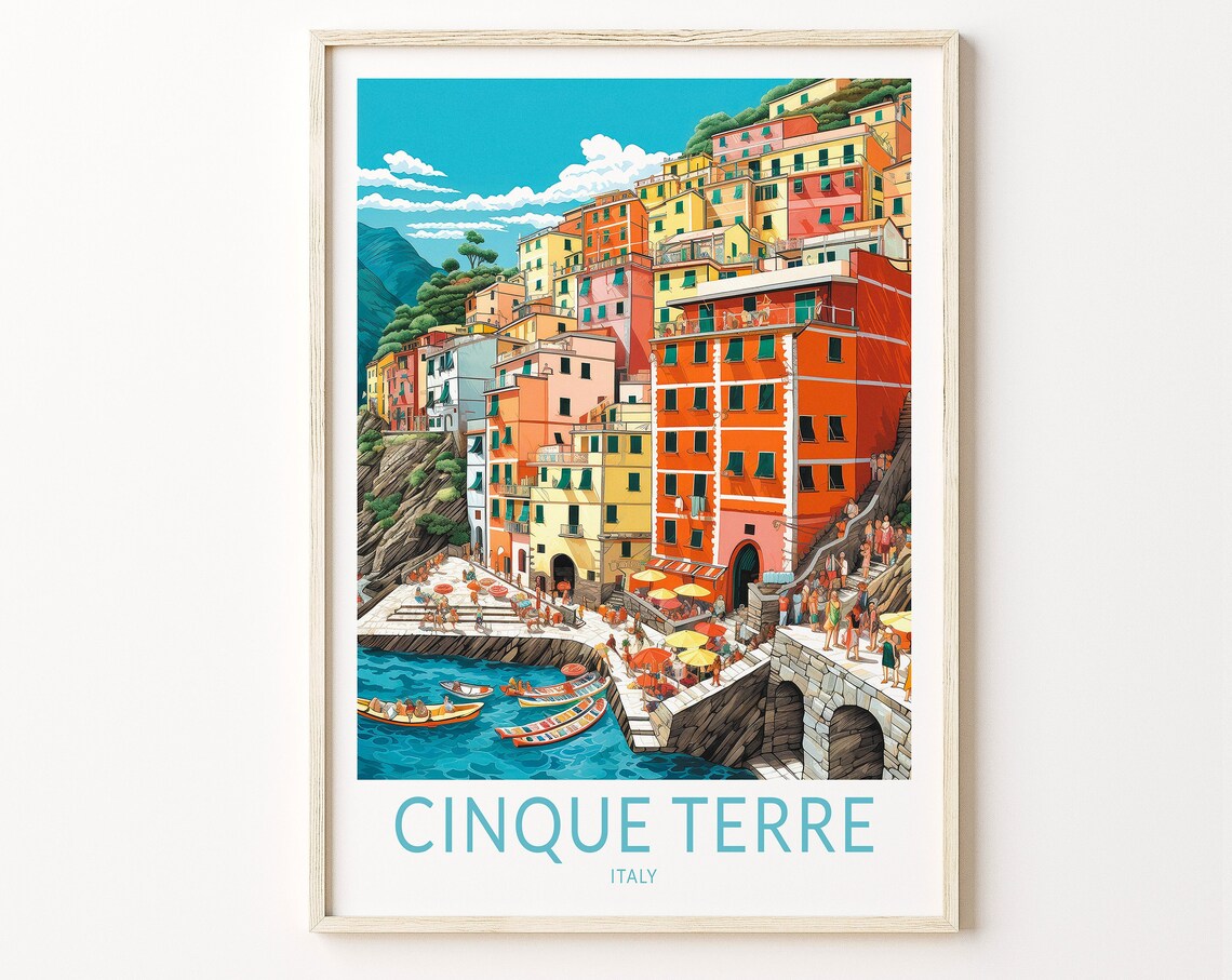 Cinque Terre Italy Travel Poster, City Wall Art