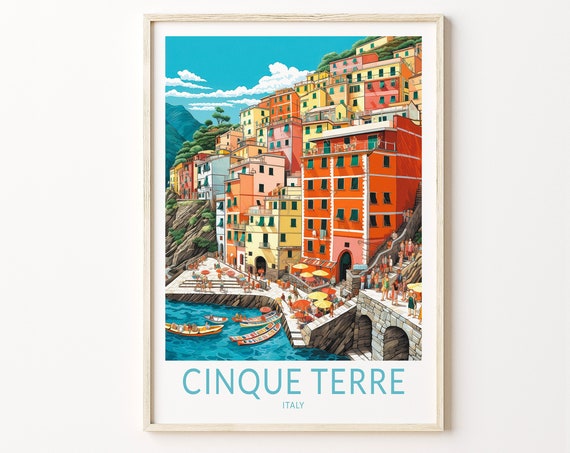 Cinque Terre Italy Travel Poster, City Wall Art