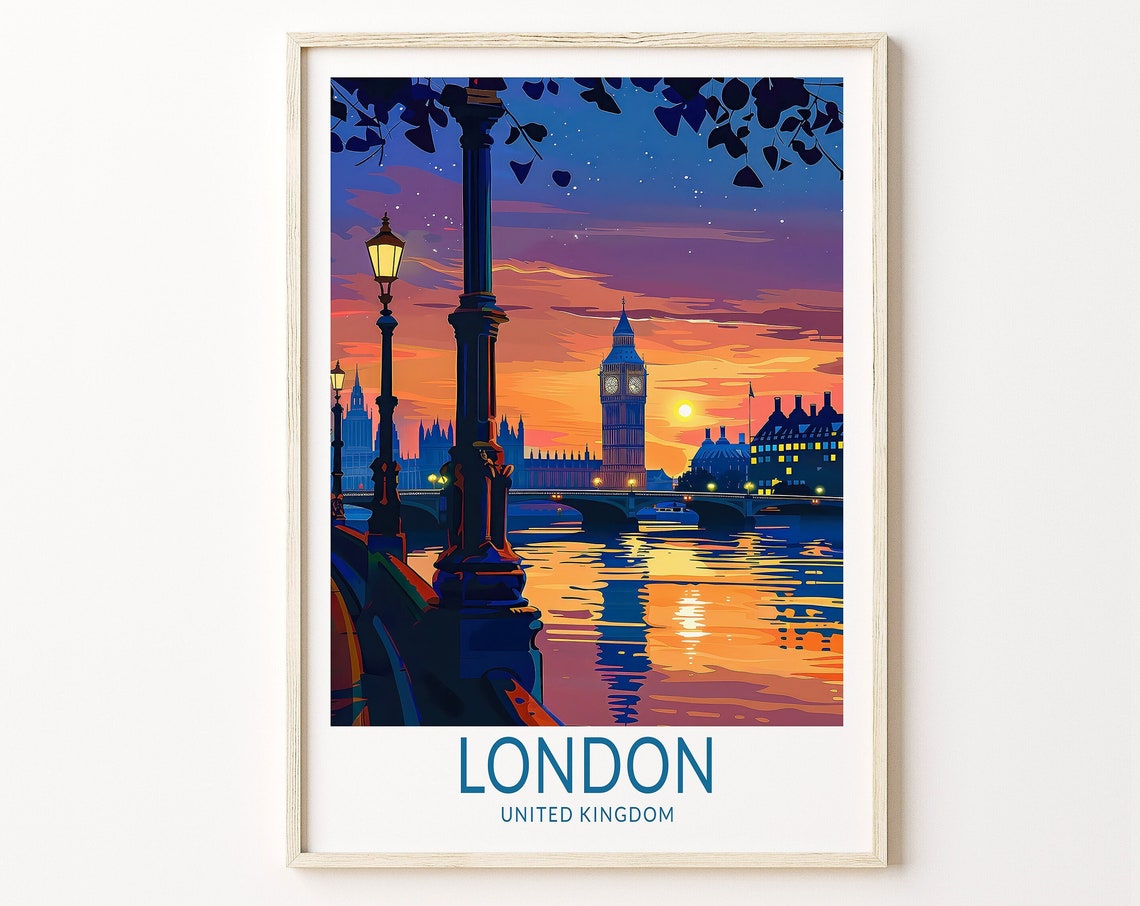 London England Sunset View Over Big Ben And The Thames River Poster