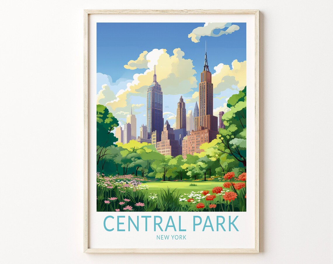Central Park New York City Skyline Garden Travel Art Poster Gift