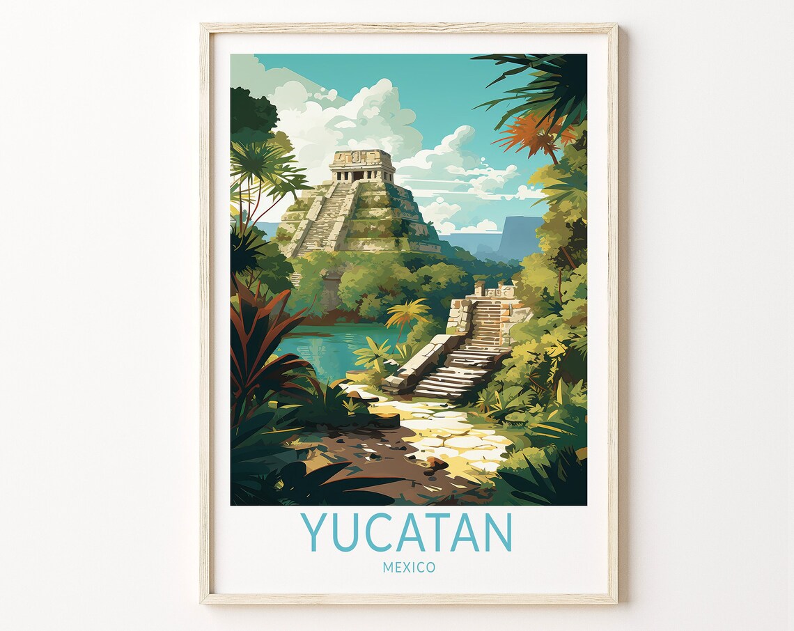 Yucatan Mexico Travel Poster, Latin America Art Print