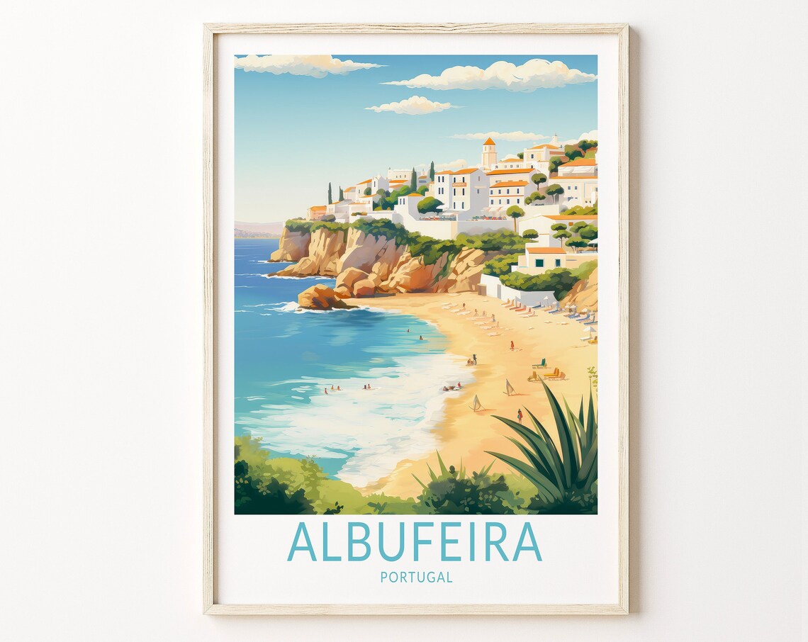 Albufeira Portugal Travel Poster, Coastal Wall Art
