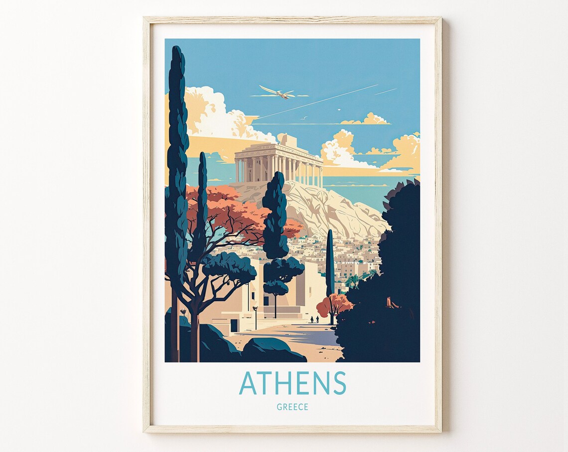 Athens Greece Travel Poster, Parthenon City Art