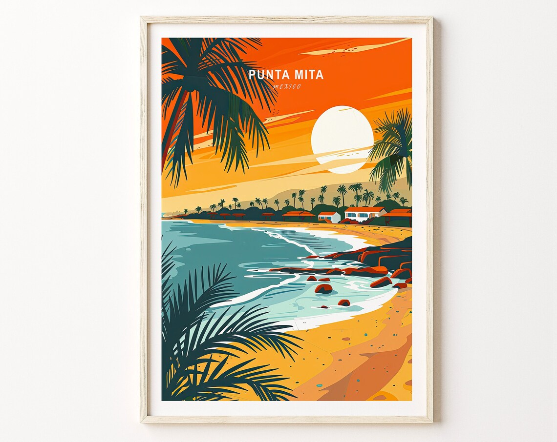 Punta Mita Mexico Tropical Sunset Beach Inset Text Travel Poster