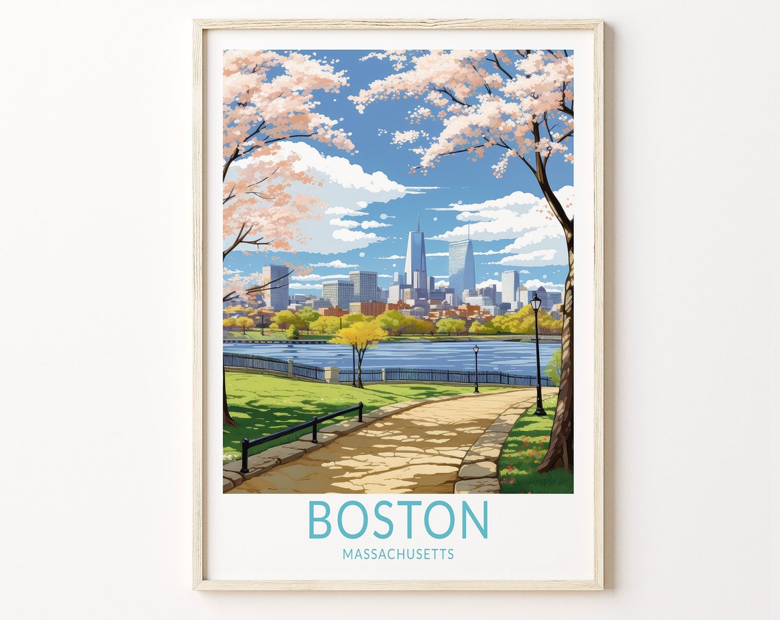 Boston Travel Poster Boston City Travel Poster Boston Travel Wall Art City Skyline Artwork Boston Massachusetts Travel Poster