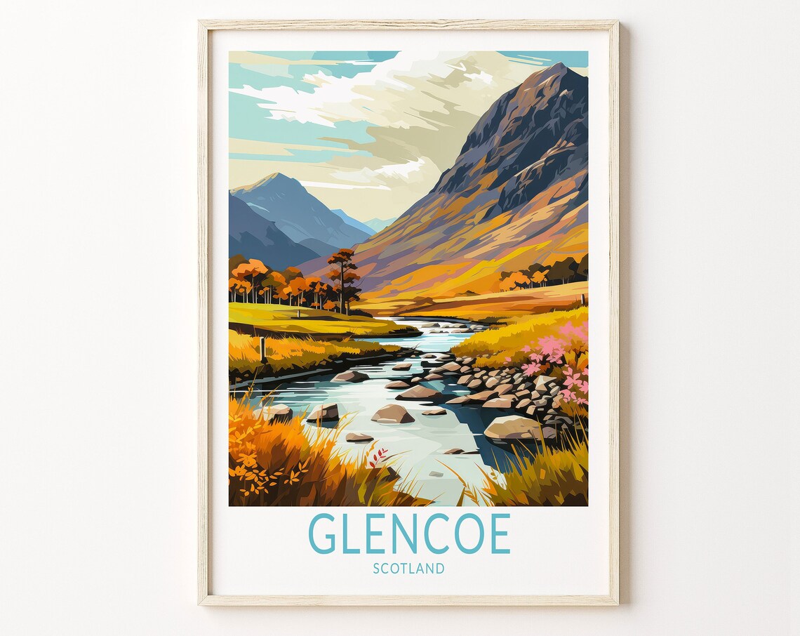 Glencoe Scotland Autumn Mountain Valley River Highland Poster