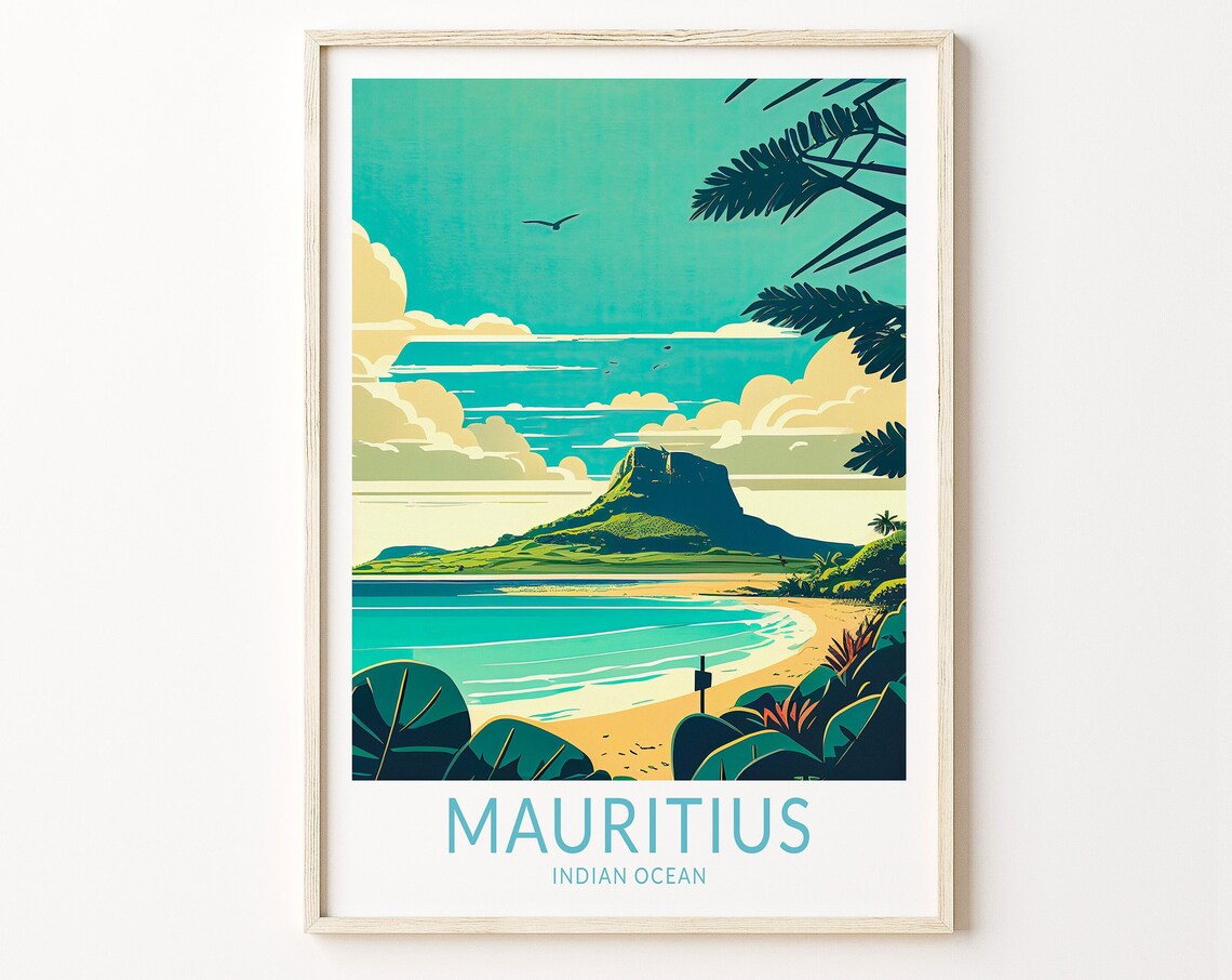 Mauritius Travel Poster, Indian Ocean Wall Art