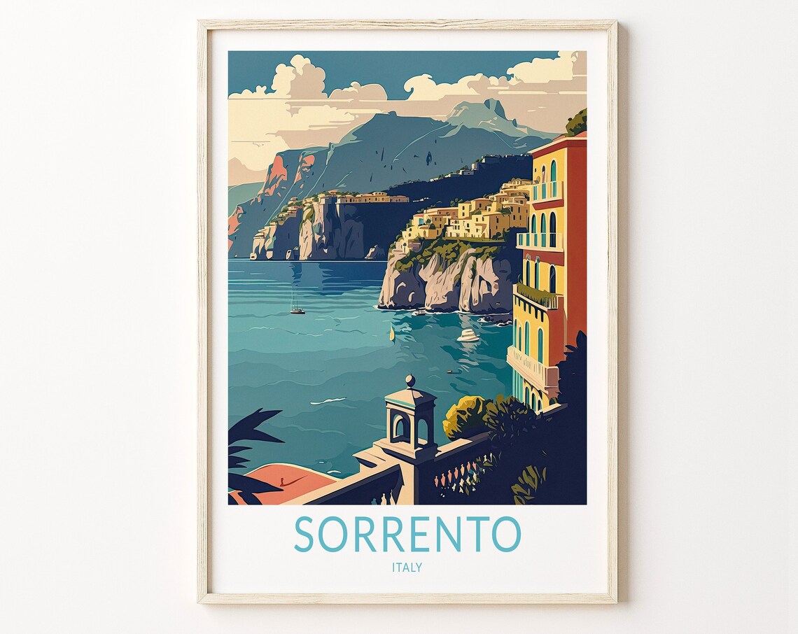 Sorrento Coastal Cliffs Italy Vintage Amalfi Coast Travel Poster