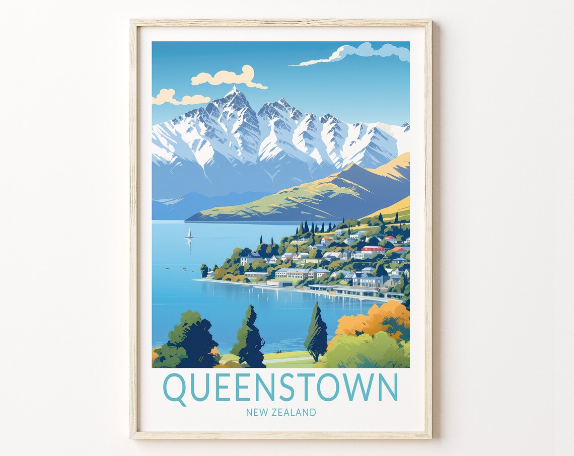 Queenstown New Zealand Travel Poster, Wall Art