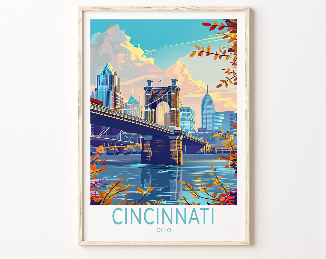 Cincinnati Ohio Travel Poster, John Roebling Bridge