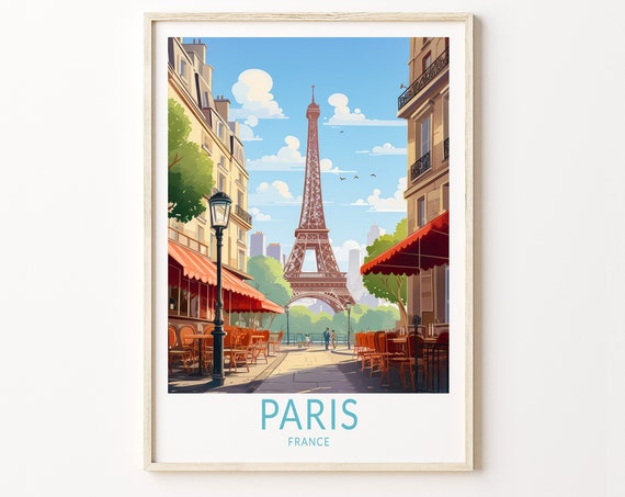 Paris France Travel Poster, Eiffel Tower Travel Poster