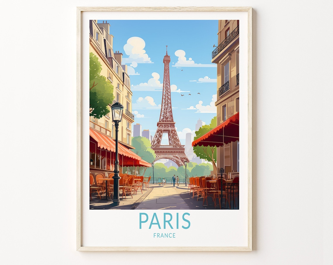 Paris France Travel Poster, Eiffel Tower Travel Poster