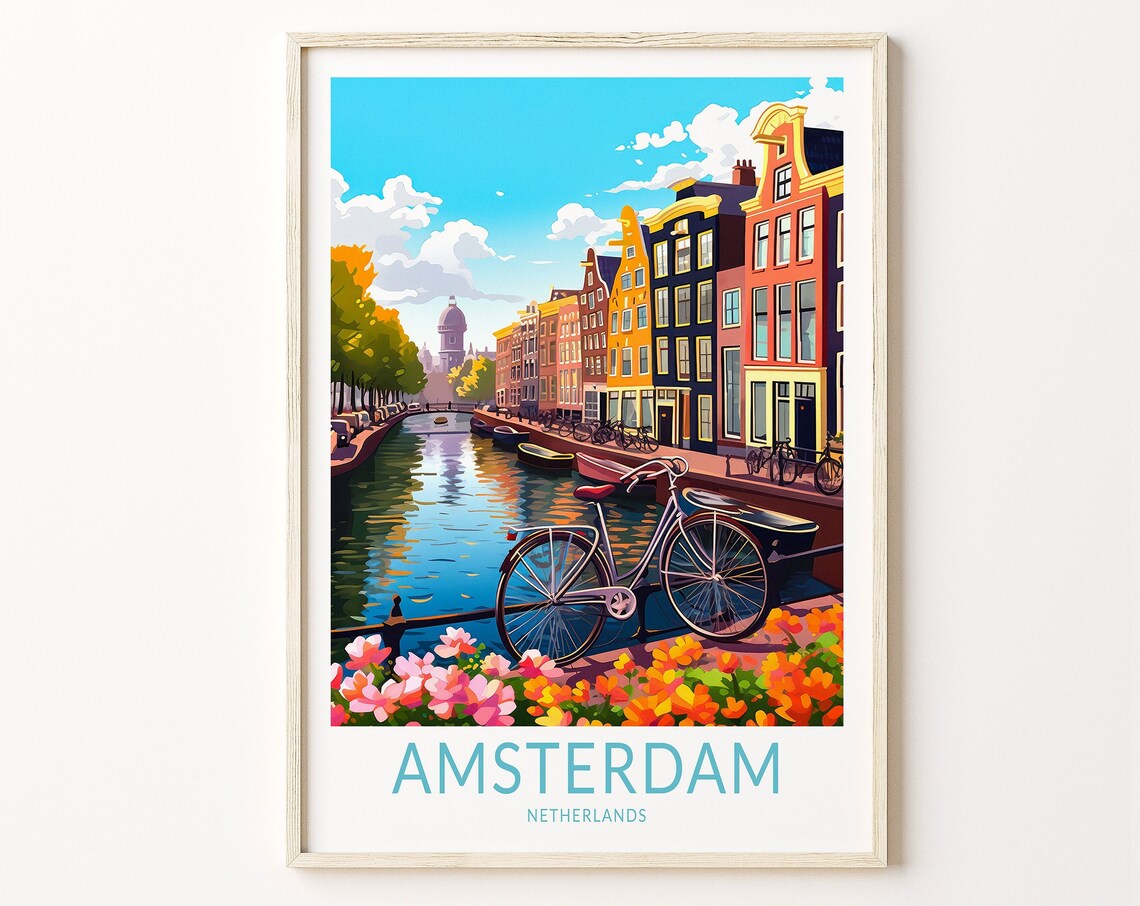 Amsterdam City Travel Poster, Netherlands Wall Art