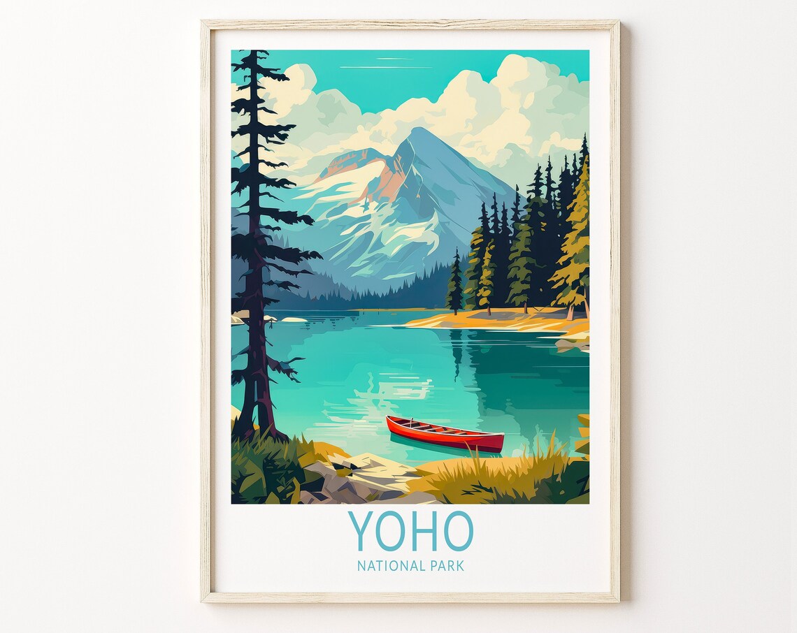 Yoho National Park Turquoise Lake and Red Canoe Canada Travel Poster
