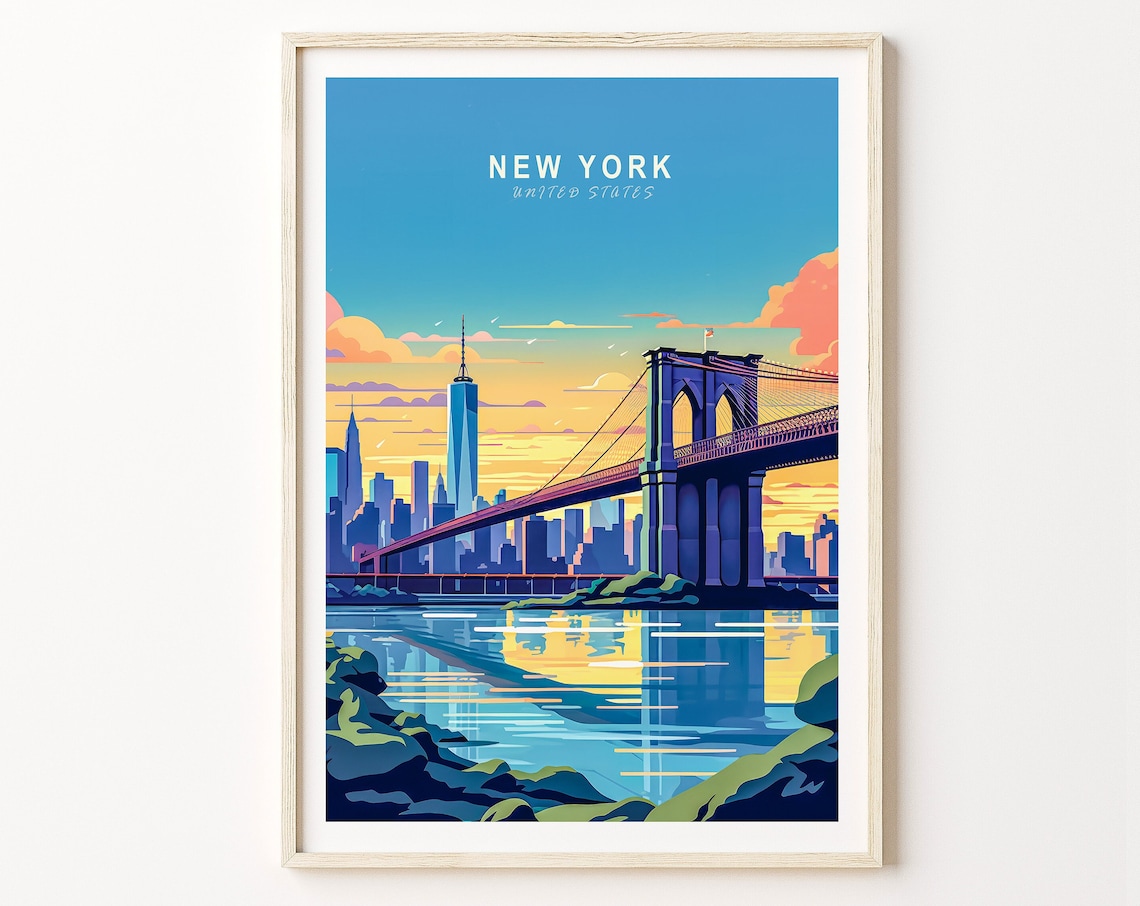New York Brooklyn Travel Poster, Manhattan Wall Art Print