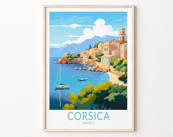 Corsica, France Coast Travel Poster, Cote D Azur