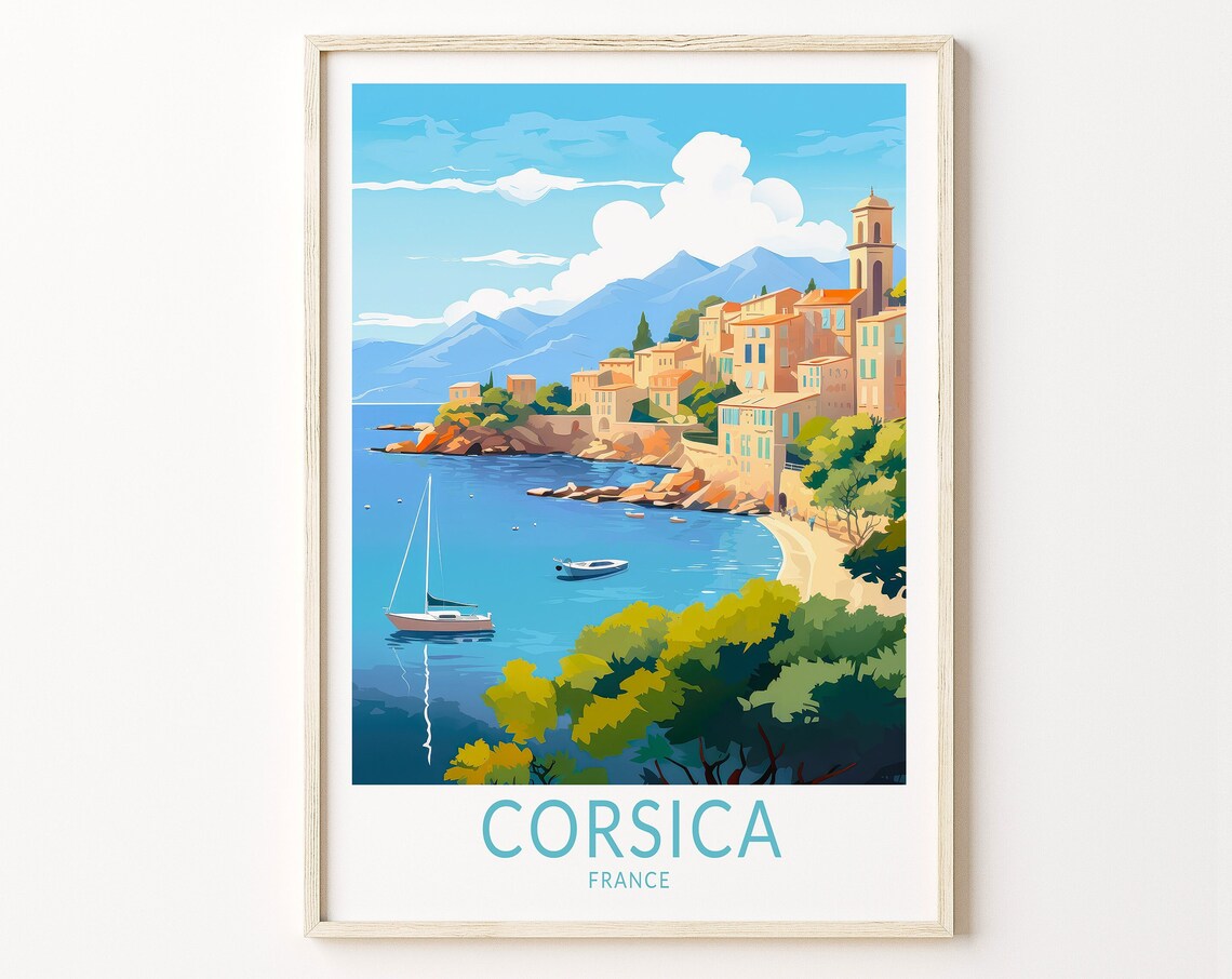 Corsica, France Coast Travel Poster, Cote D Azur