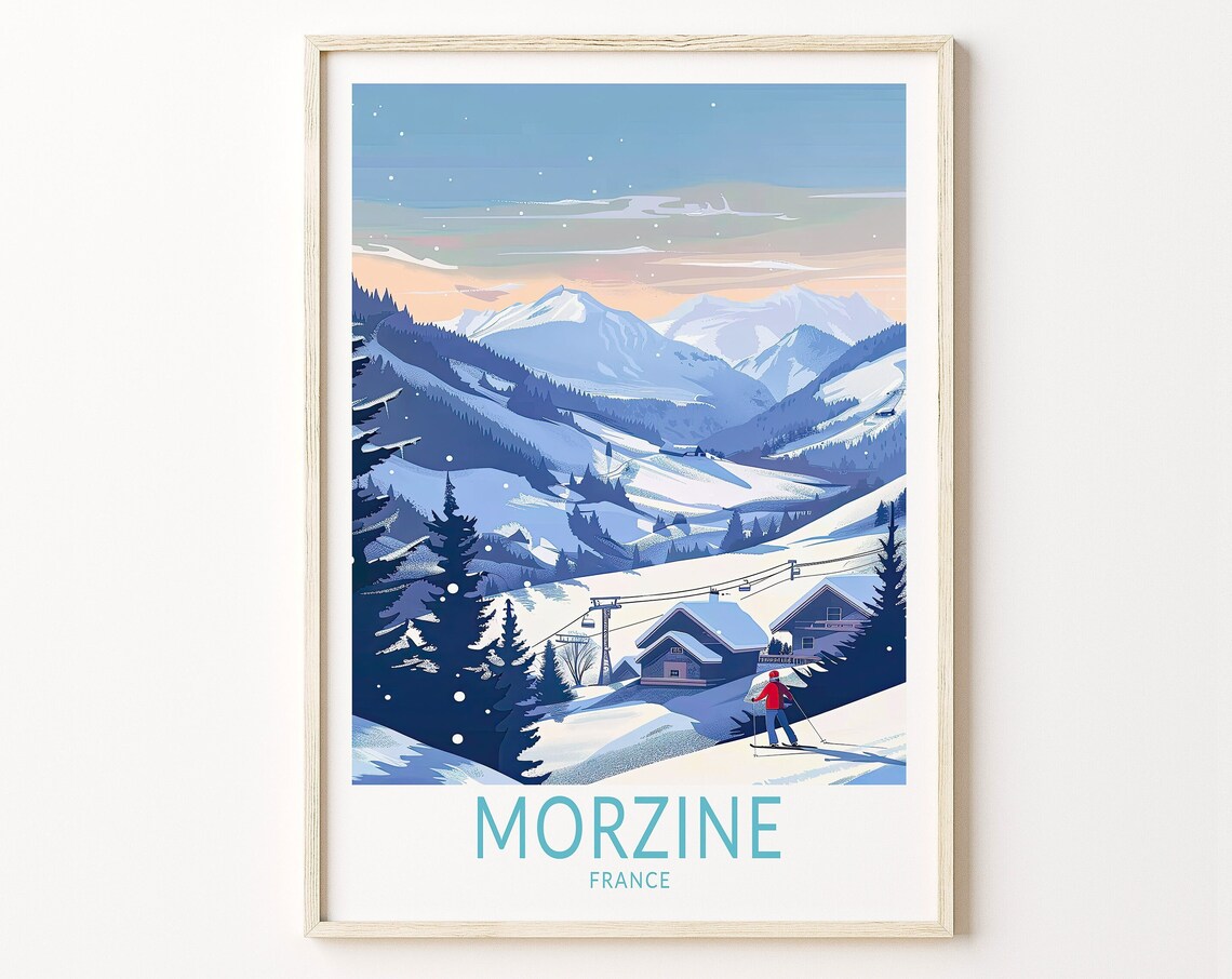 Morzine Travel Poster, France Ski Holiday Art Print
