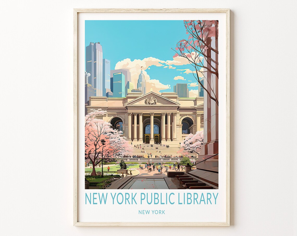 New York Public Library Travel Poster, City Art Print