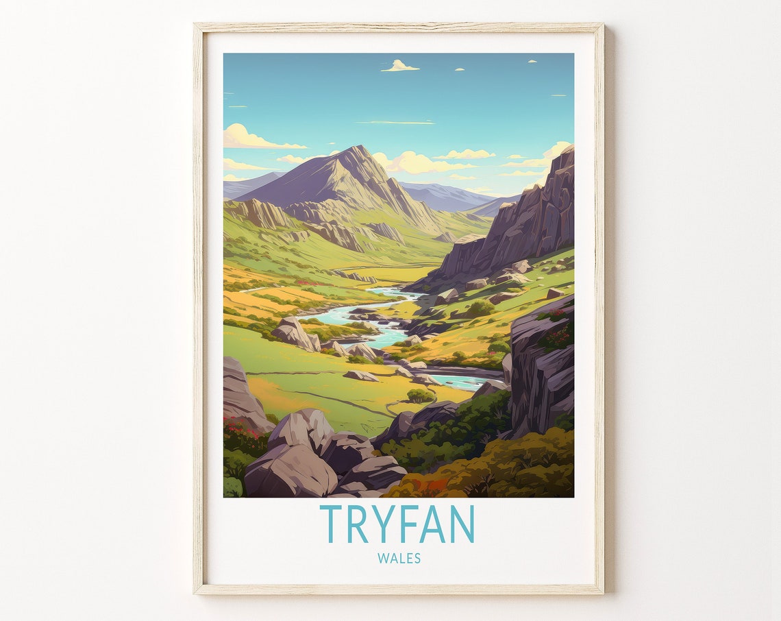Tryfan Wales Mountain Valley Green Ridges Rocky Stream Poster