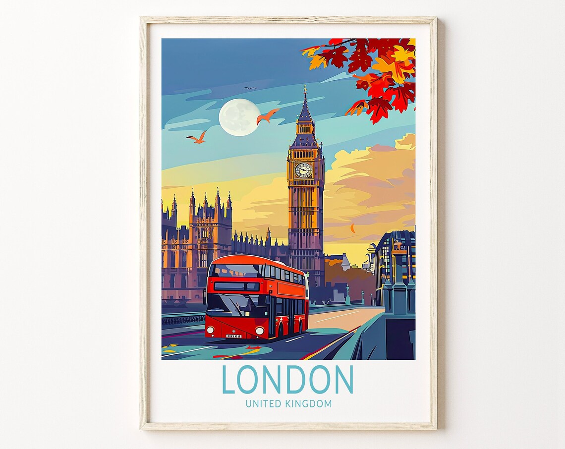 London Travel Poster, Big Ben United Kingdom Art Print